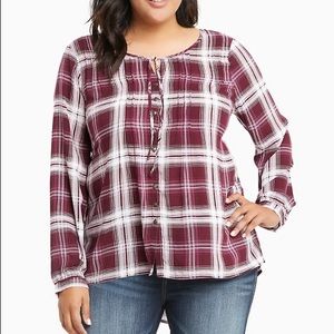NWT Torrid Long sleeve burgundy plaid top